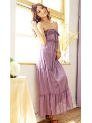 Q0260*Long Chiffon Tube Dress (Purple)